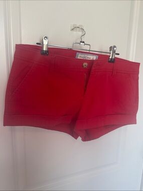 Abercrombie & Fitch Bright Red High-Waist Cuffed Shorts